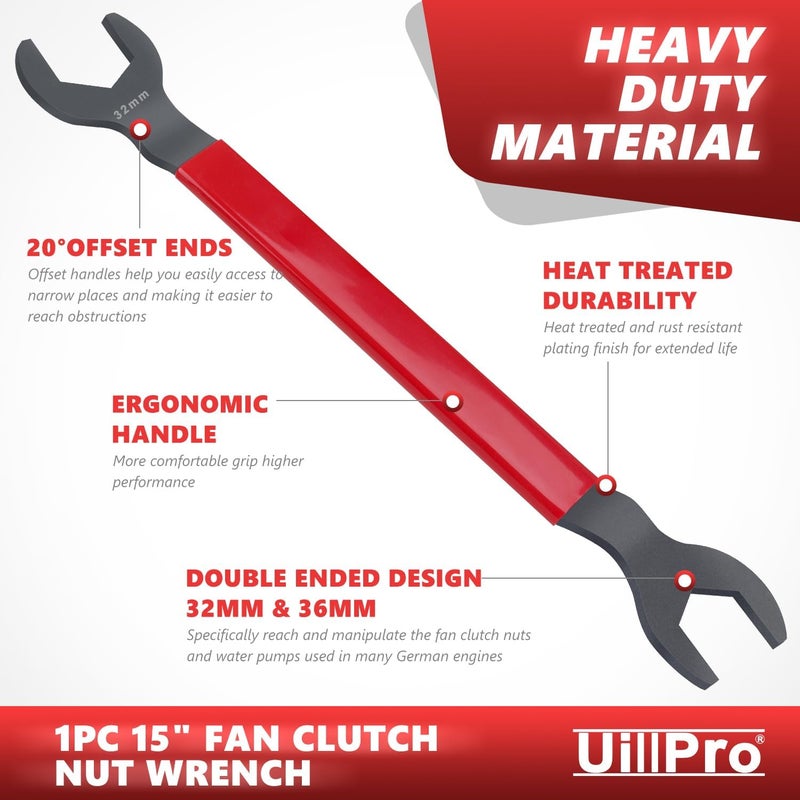 UillPro Fan Clutch Removal Tool kit,32mm Wrench & 36mm Clutch Fan Tool Wrench,Water Pump Pulley Holder Removal Tool for BMW, Ford, GM, Dodge,Chevrolet,Jeep Fan Clutch Removal Tool,Water Pump Holder - Image 4